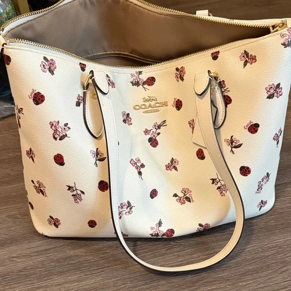 Coach Cream Floral & Ladybug Print Tote Bag - Picture 2 of 2
